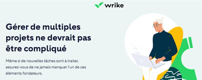 Capture écran de la page d'accueil du site "Wrike".