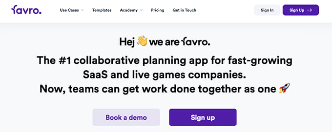 Capture écran de la page d'accueil du site "Favro".